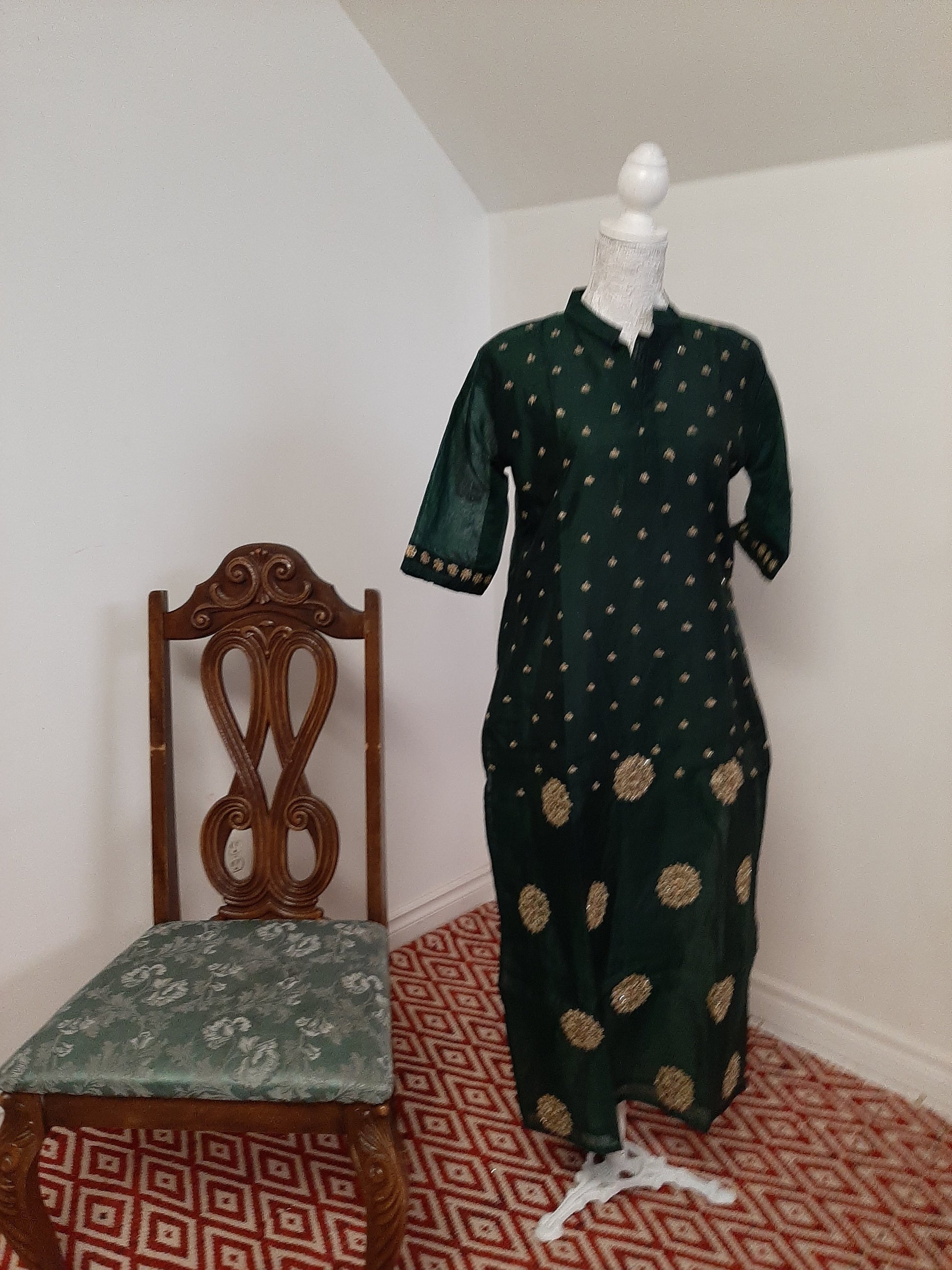 Green Straight Kurti  with Golden Dupatta @ DressingStylesCA.com