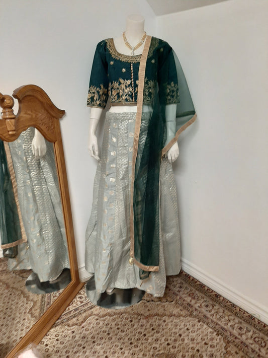 Greenish Lehenga with Dark Green Blouse and Green Dupatta @ DressingStylesCA.com