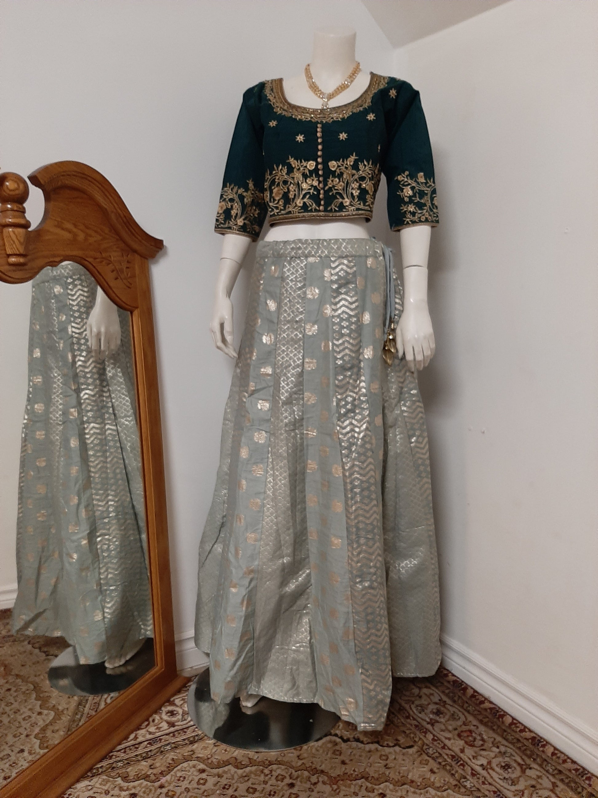 Greenish Lehenga with Dark Green Blouse and Green Dupatta @ DressingStylesCA.com