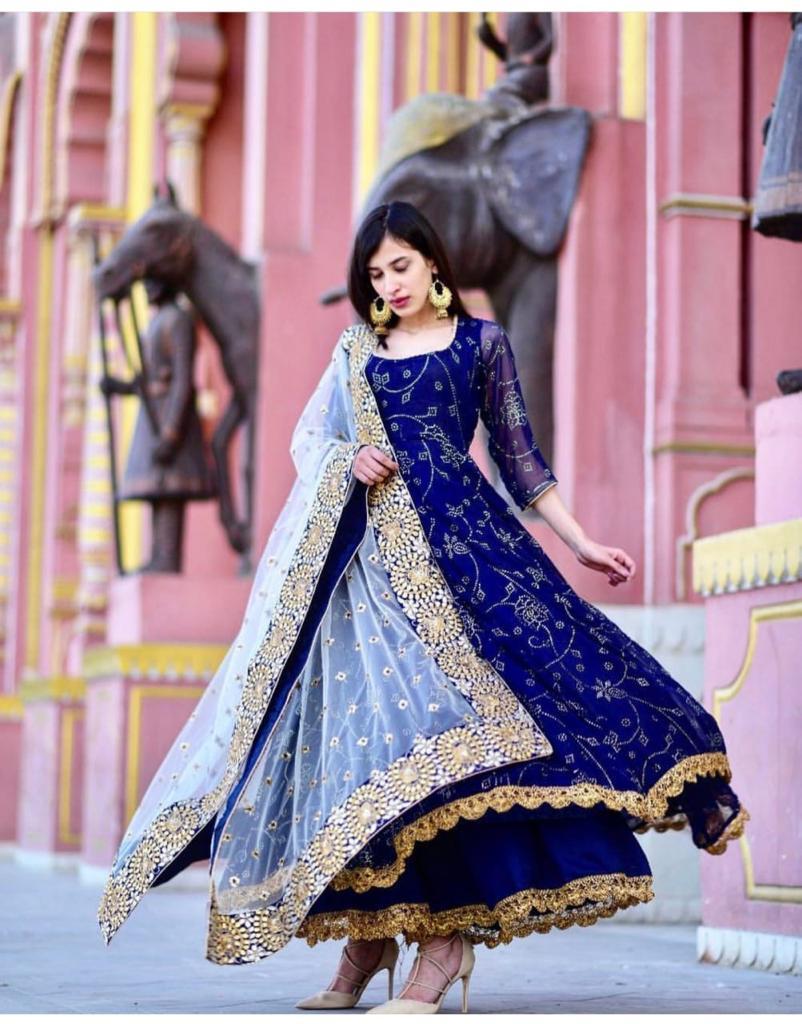 Indigo Blue Anarkali dress @ DressingStylesCA.com