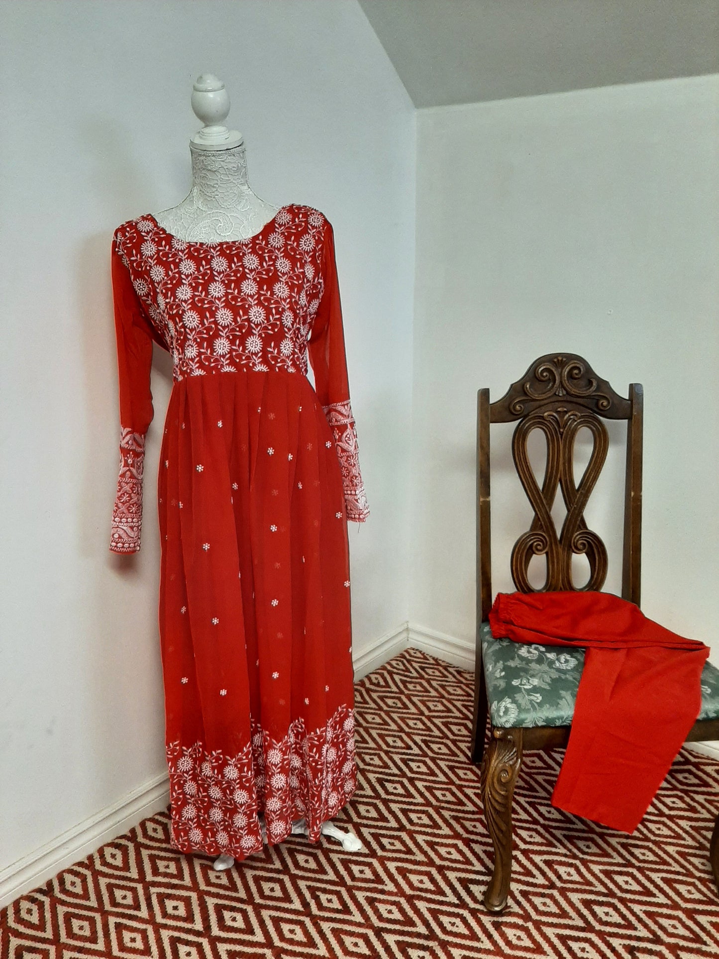 Light Red Long Anarkali @ DressingStylesCA.com