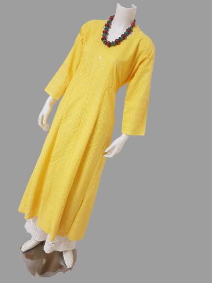 Light Yellow Kurti Chikankari & Cream Palazzo @ DressingStylesCA.com