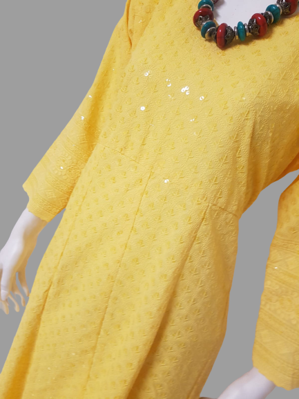 Light Yellow Kurti Chikankari & Cream Palazzo @ DressingStylesCA.com