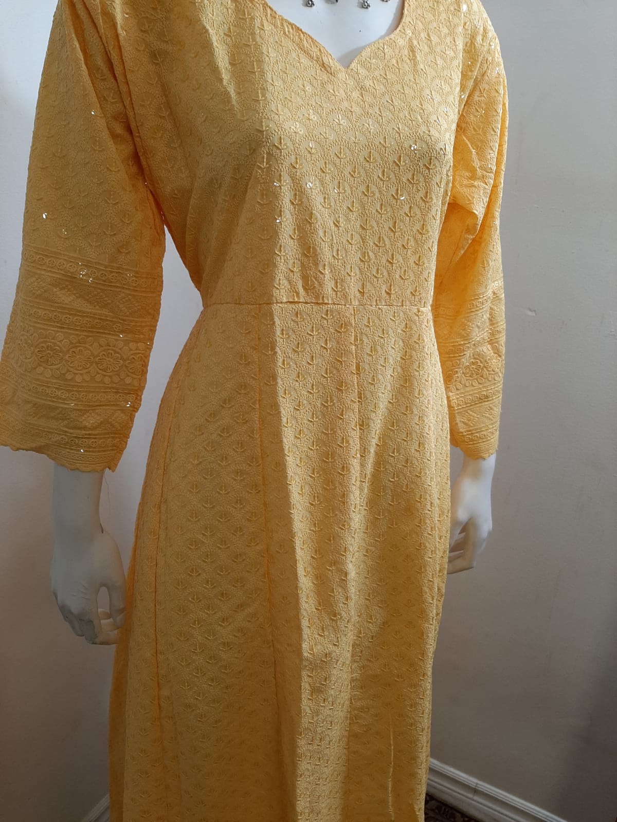 Light Yellow Kurti Chikankari & Cream Palazzo @ DressingStylesCA.com