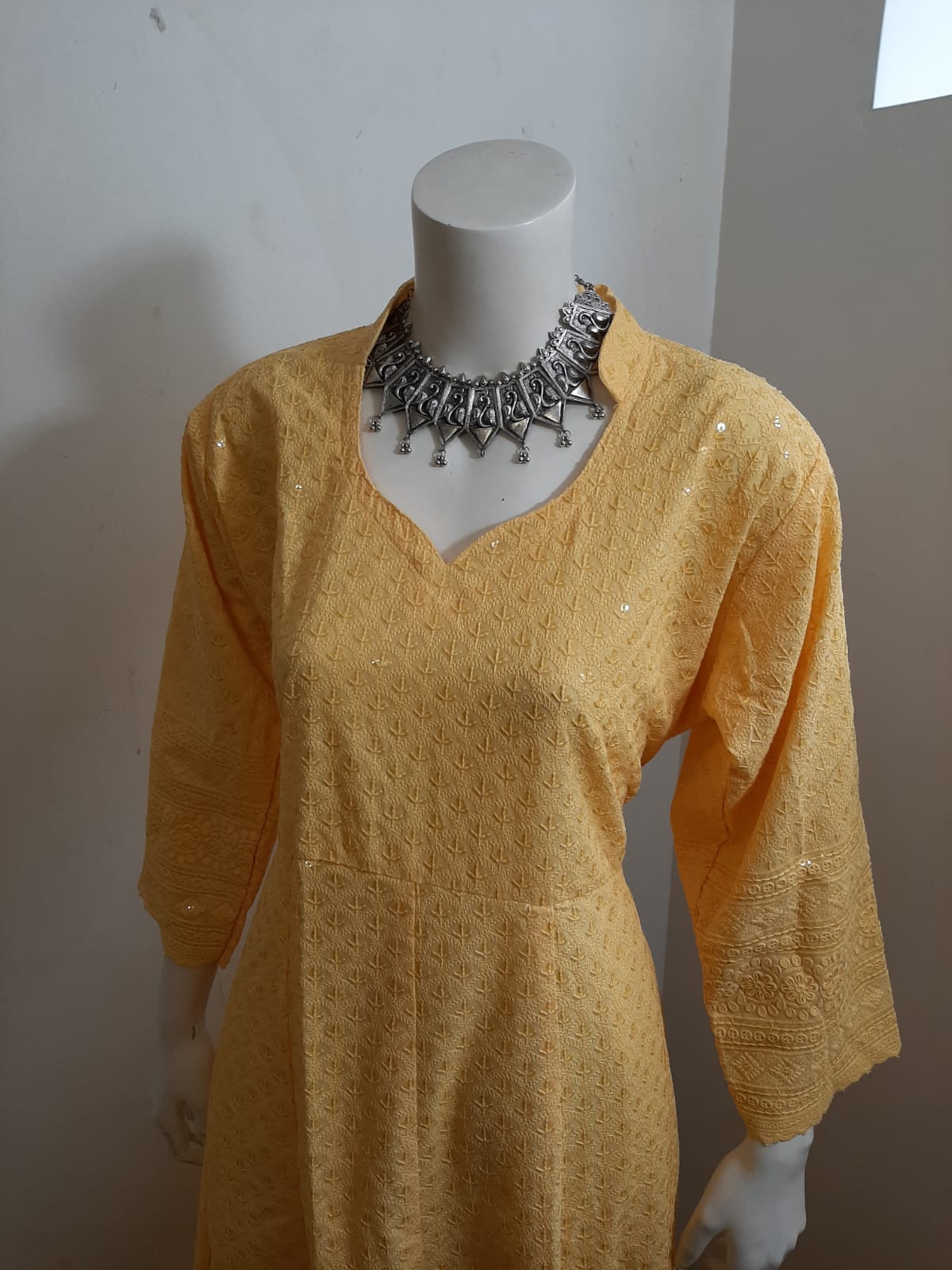 Light Yellow Kurti Chikankari & Cream Palazzo @ DressingStylesCA.com