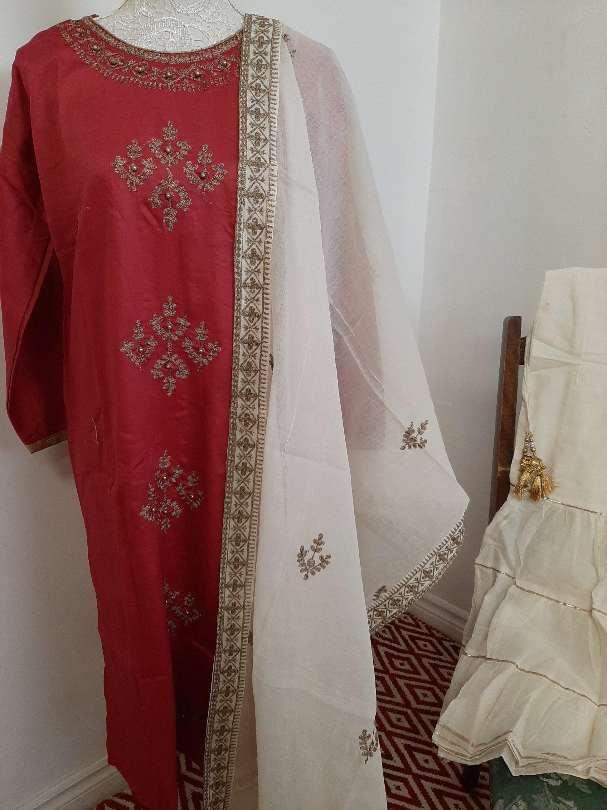 Lovely Dirty Pink Kurti & Cream Sharara Suit @ DressingStylesCA.com