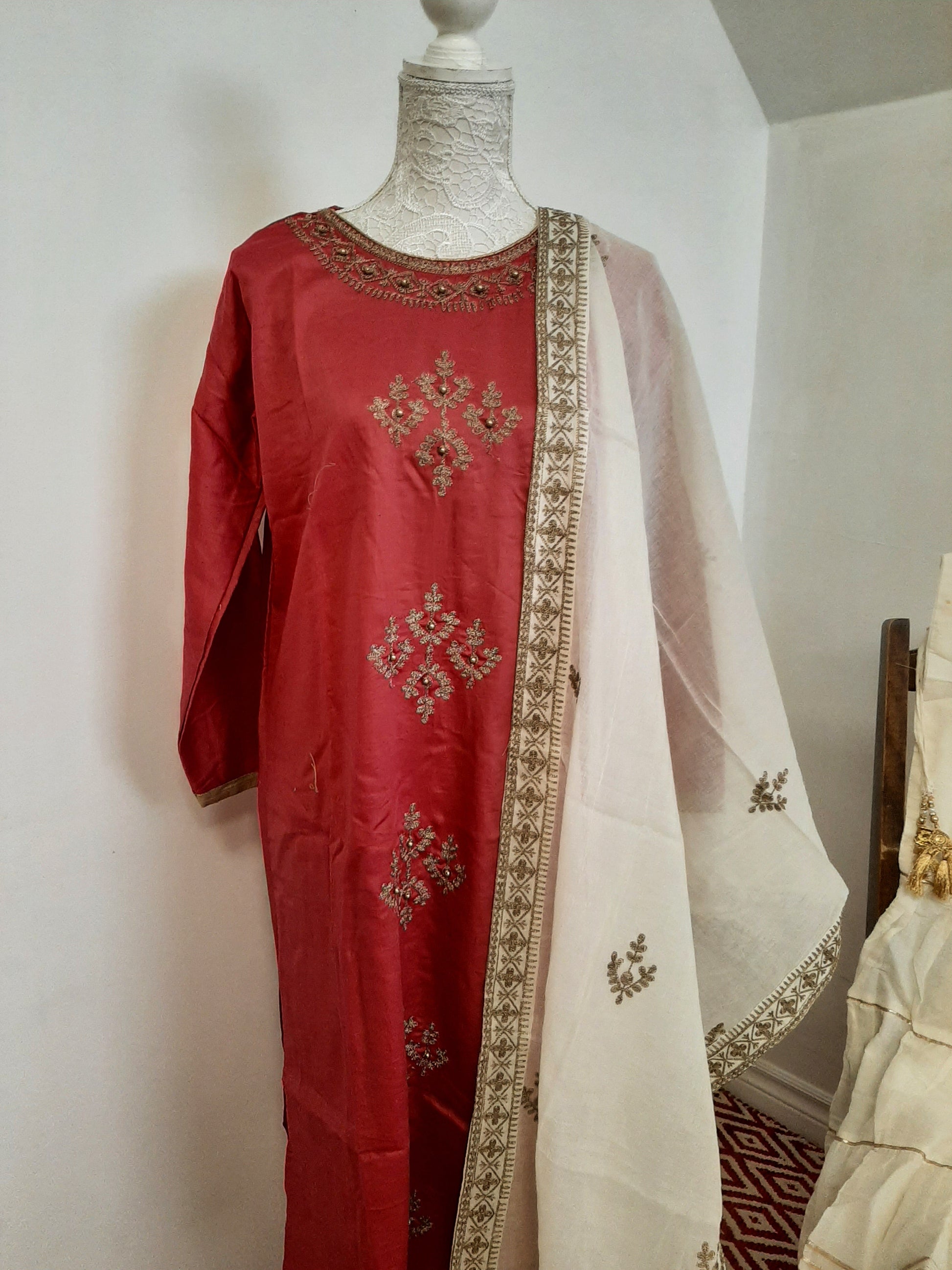 Lovely Dirty Pink Kurti & Cream Sharara Suit @ DressingStylesCA.com