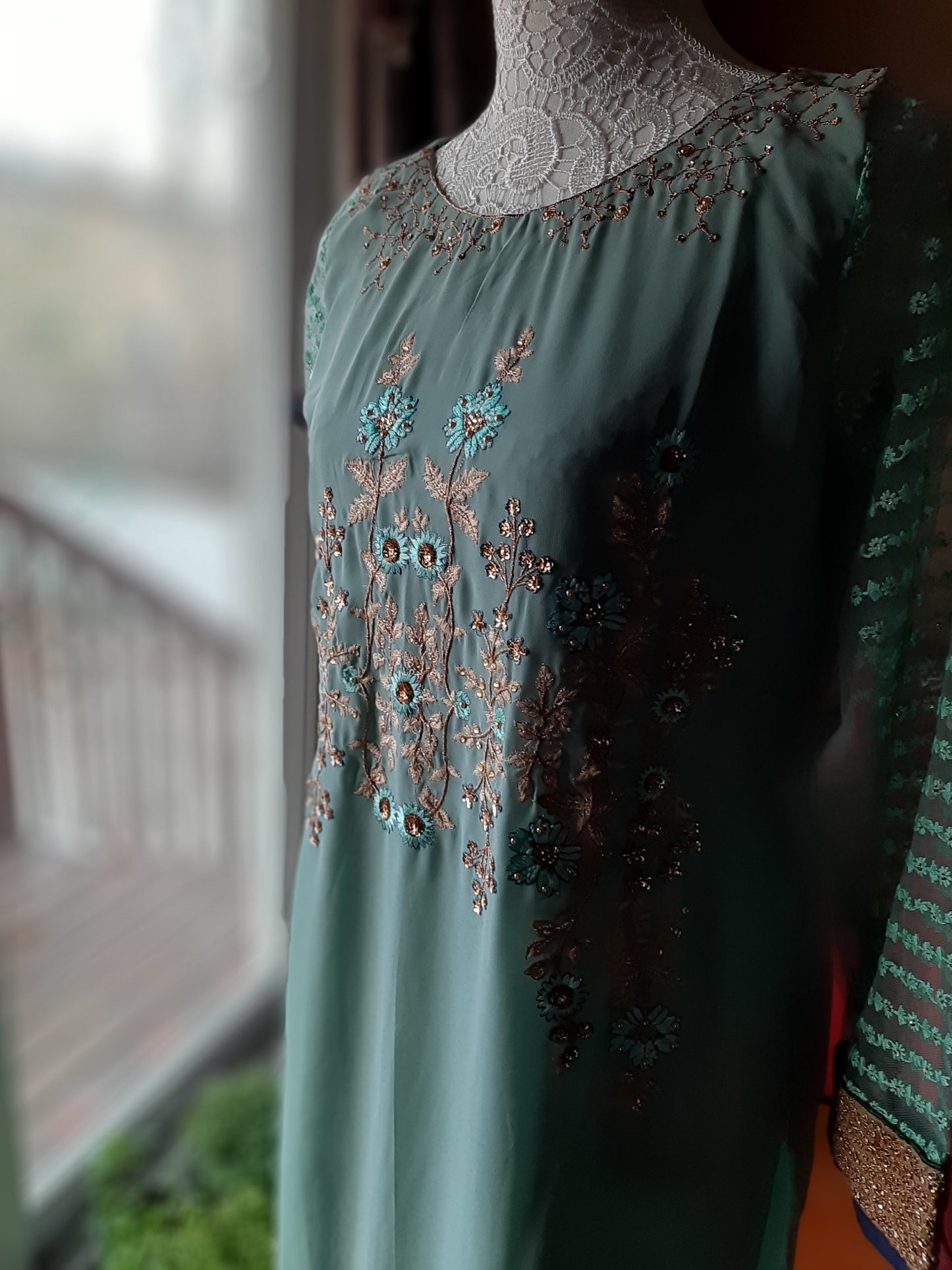 Lovely Pastel Green Kurti Palazzo-Fully Stitched @ DressingStylesCA.com