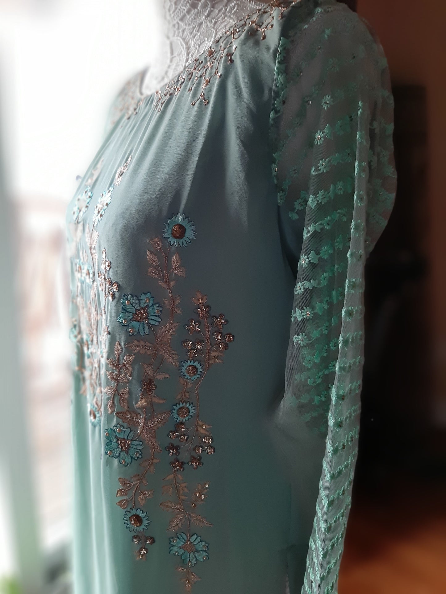 Lovely Pastel Green Kurti Palazzo-Fully Stitched @ DressingStylesCA.com