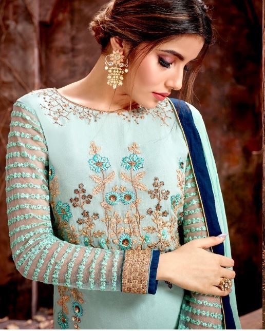 Lovely Pastel Green Kurti Palazzo-Fully Stitched @ DressingStylesCA.com