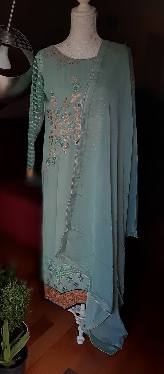 Lovely Pastel Green Kurti Palazzo-Fully Stitched @ DressingStylesCA.com
