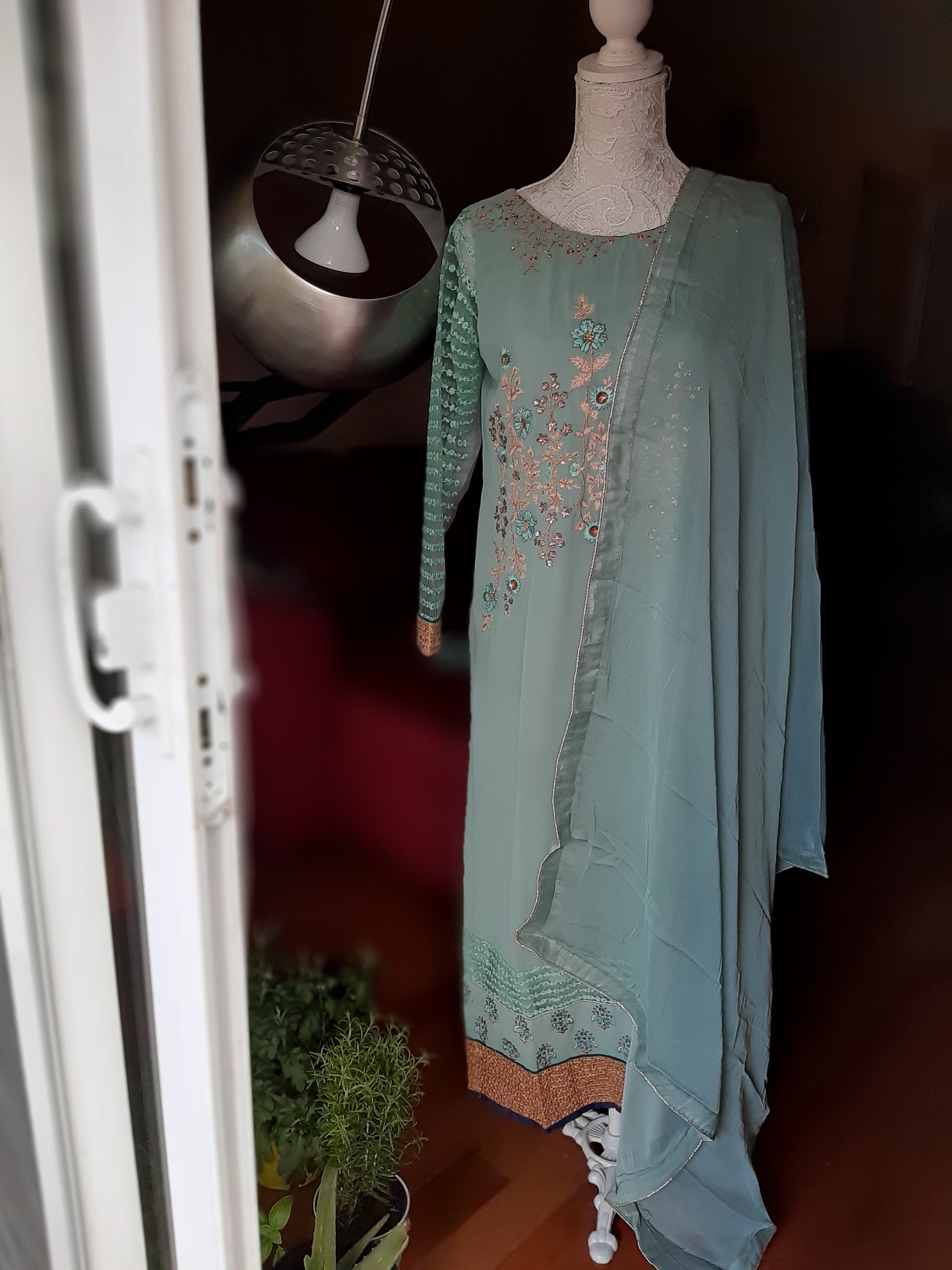 Lovely Pastel Green Kurti Palazzo-Fully Stitched @ DressingStylesCA.com