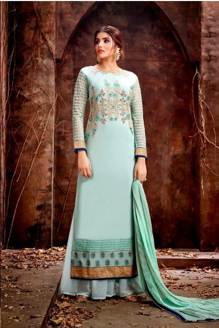 Lovely Pastel Green Kurti Palazzo-Fully Stitched @ DressingStylesCA.com