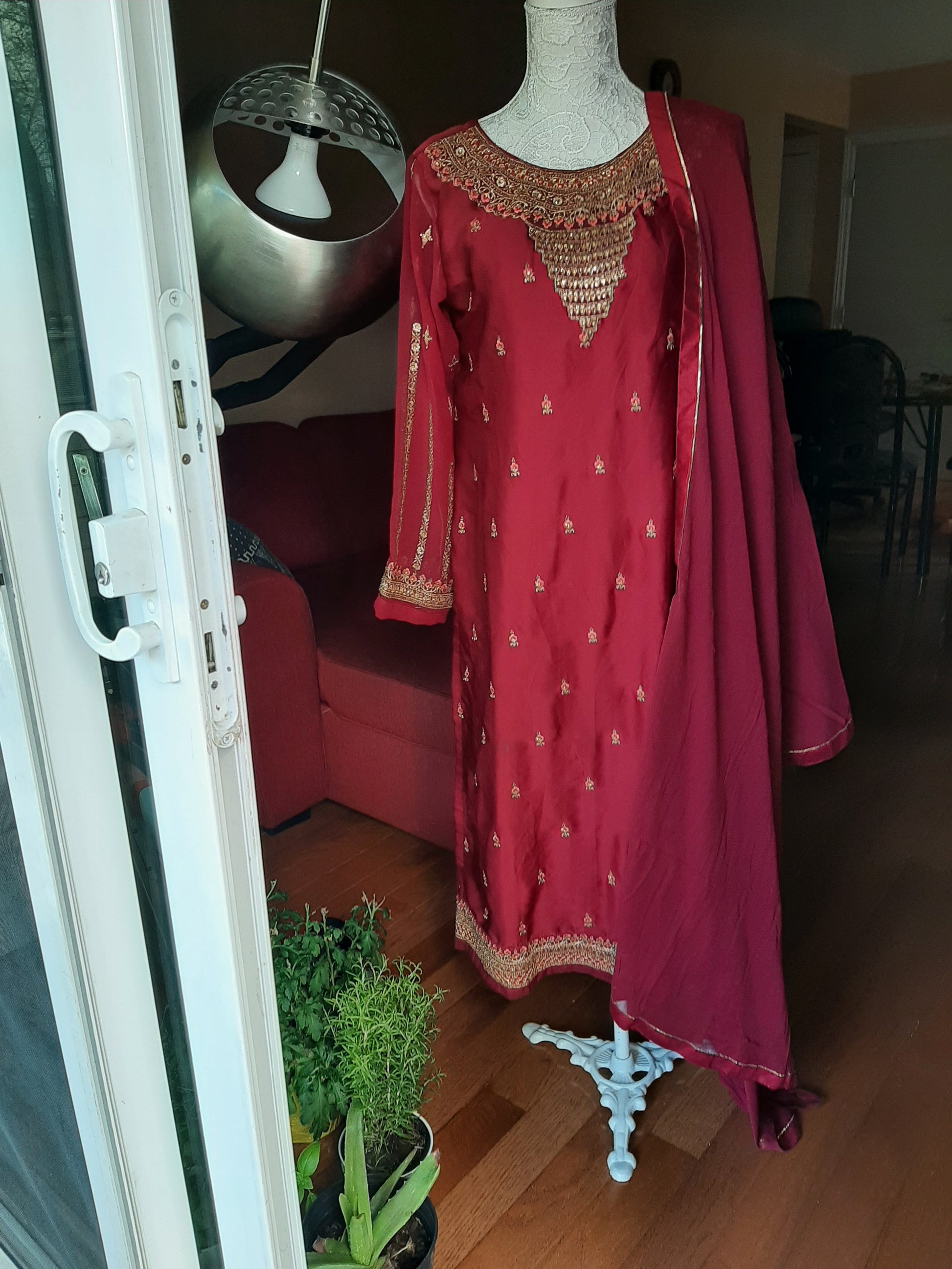 Maroon Kurti Palazzo Set @ DressingStylesCA.com