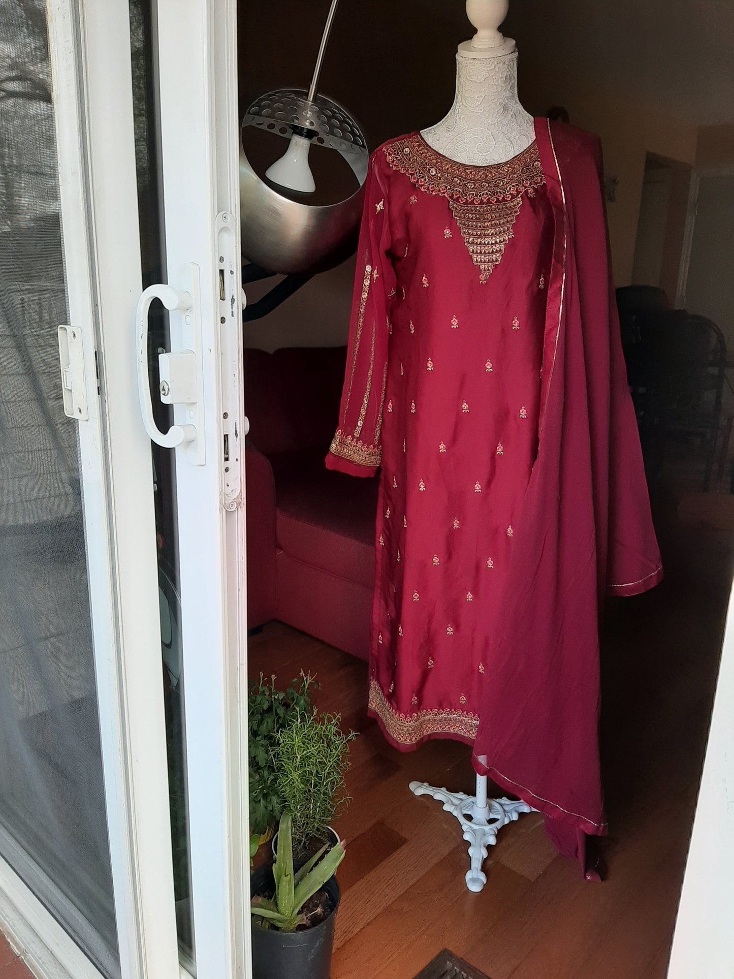 Maroon Kurti Palazzo Set @ DressingStylesCA.com