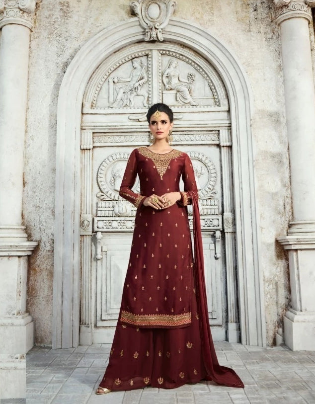 Maroon Kurti Palazzo Set @ DressingStylesCA.com