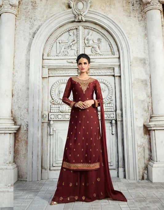 Maroon Kurti Palazzo Set @ DressingStylesCA.com