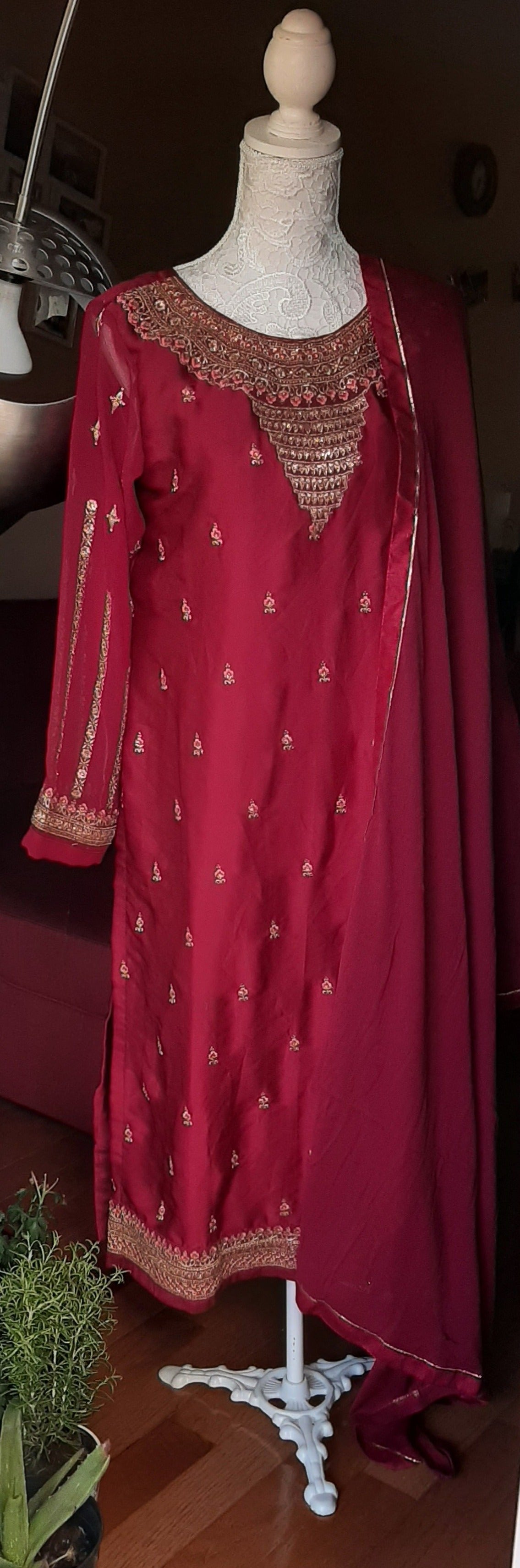 Maroon Kurti Palazzo Set @ DressingStylesCA.com