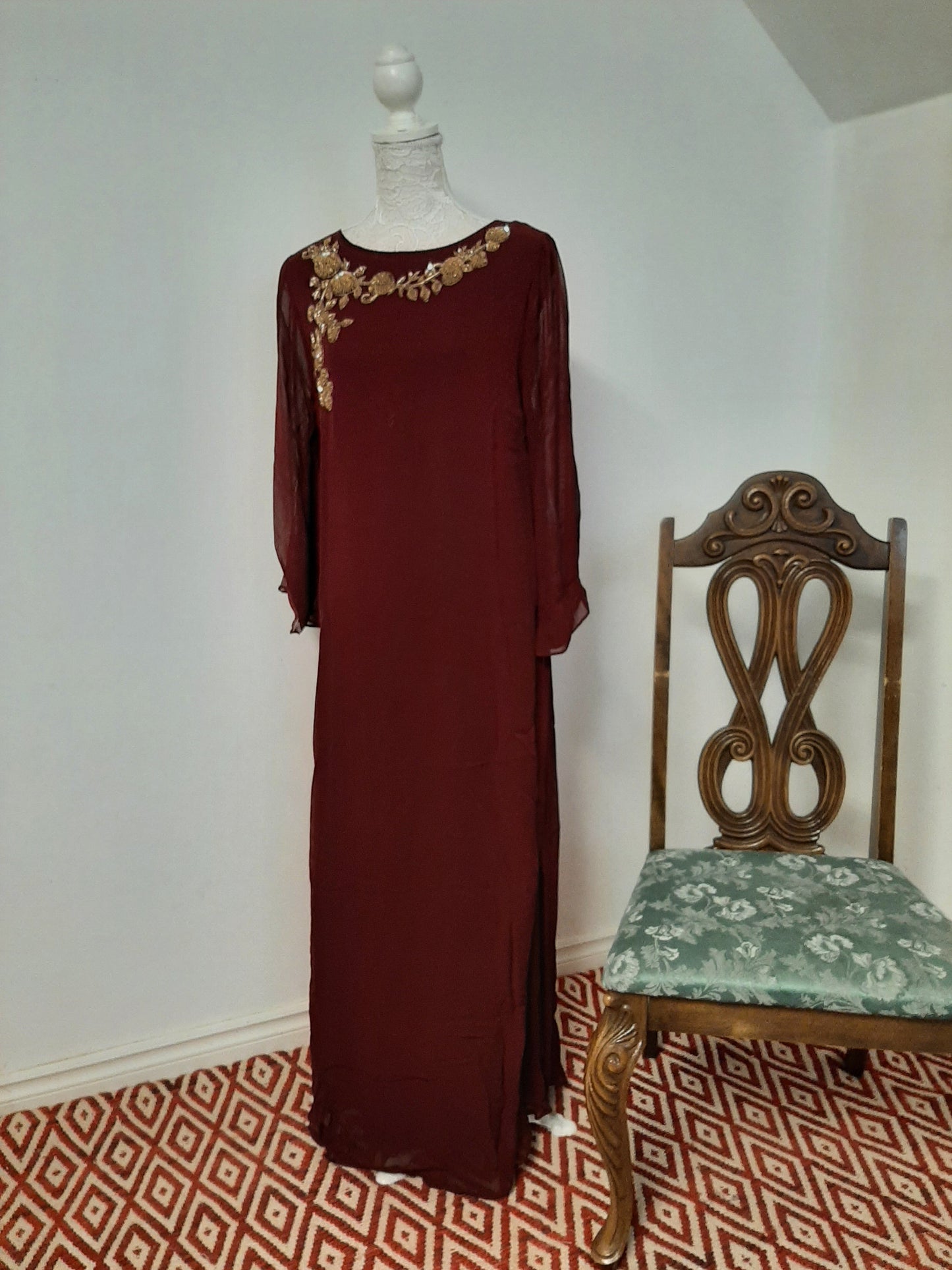 Maroon Long Gown with a lovely Design @ DressingStylesCA.com