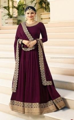 Mulberry Purple Georgette Gown with Embroidery and Stone work @ DressingStylesCA.com