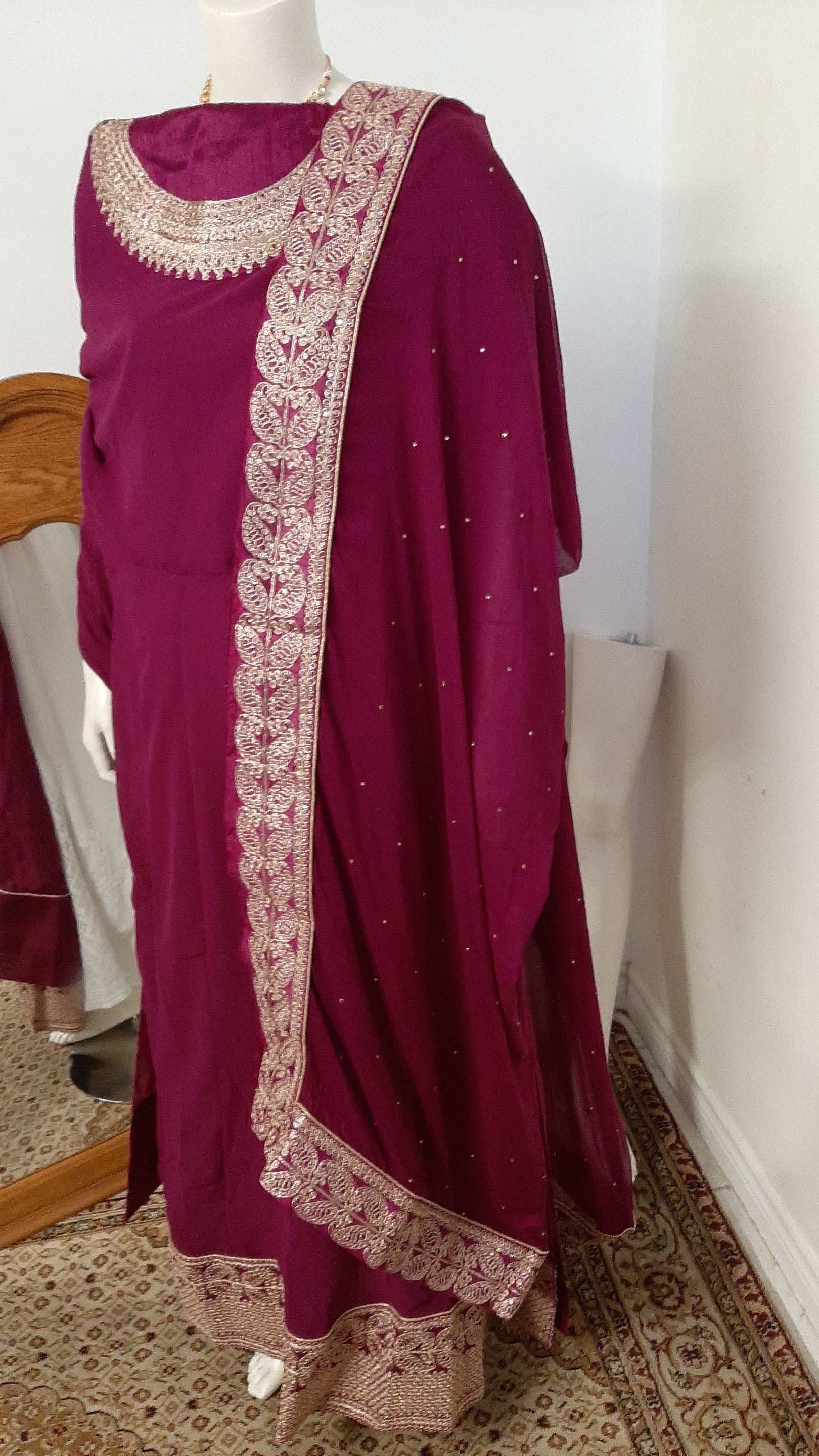 Mulberry Purple Georgette Gown with Embroidery and Stone work @ DressingStylesCA.com