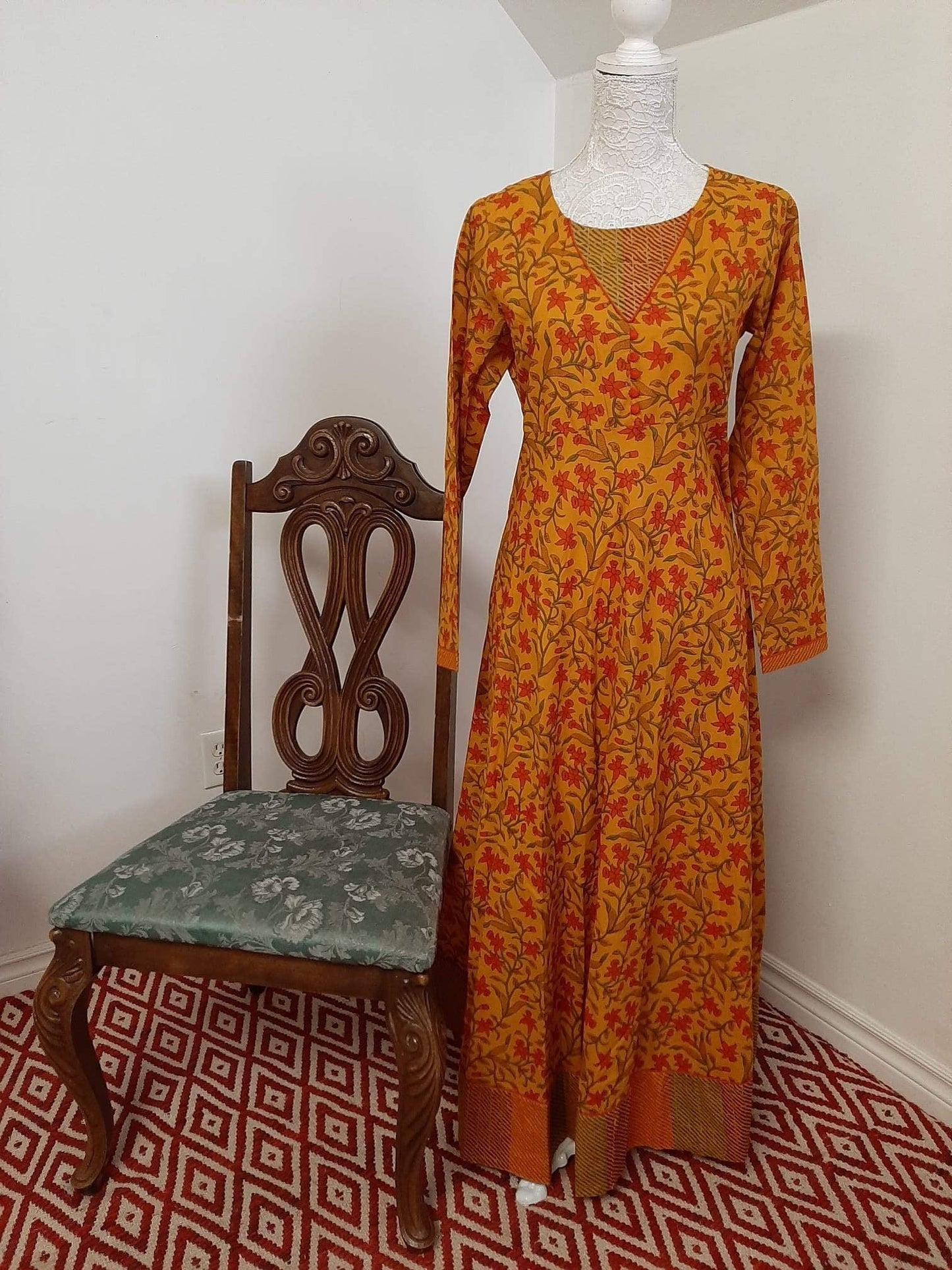 Mustard Floral Kurti @ DressingStylesCA.com