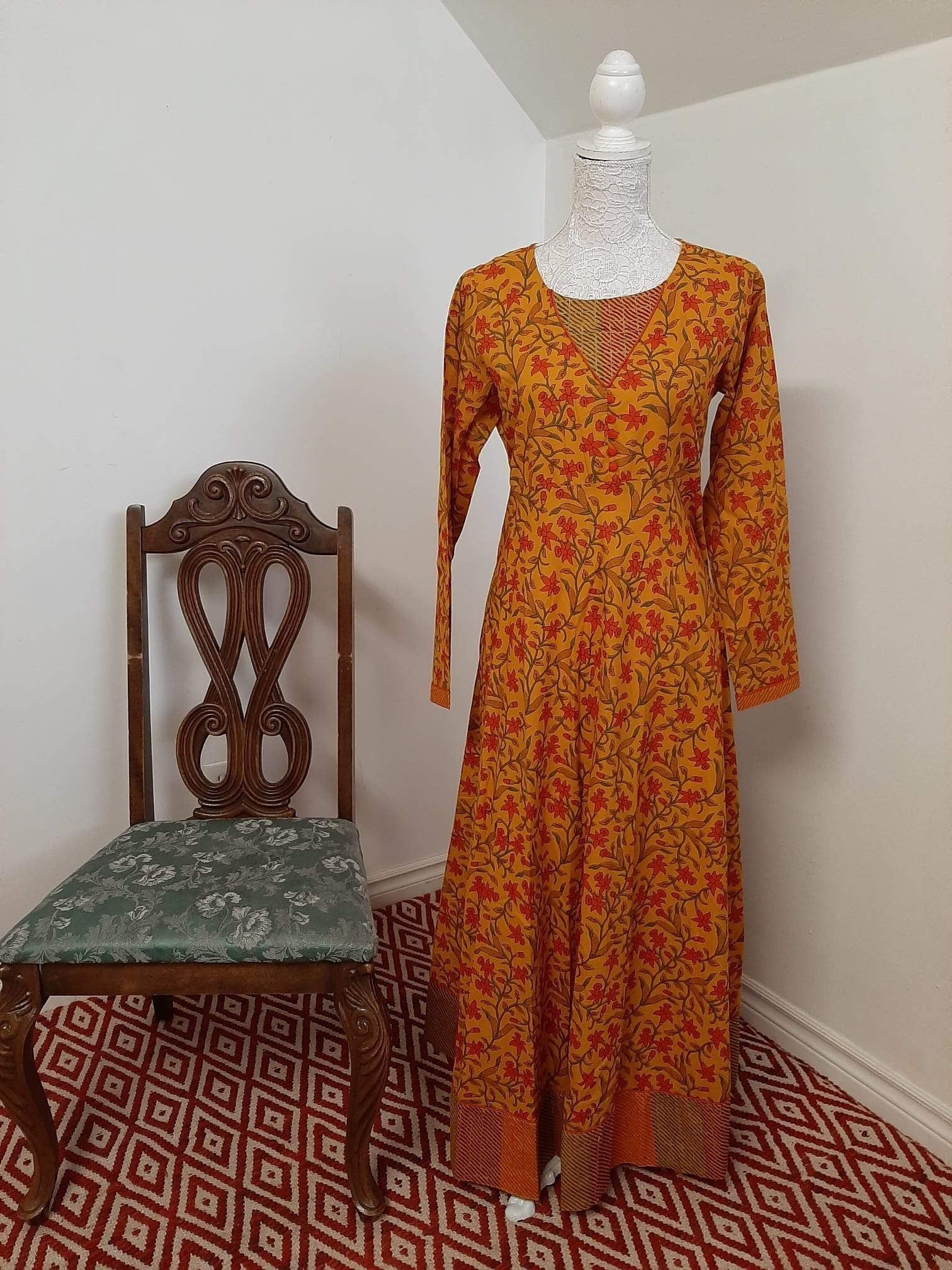 Mustard Floral Kurti @ DressingStylesCA.com