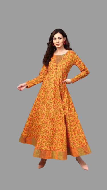 Mustard Floral Kurti @ DressingStylesCA.com