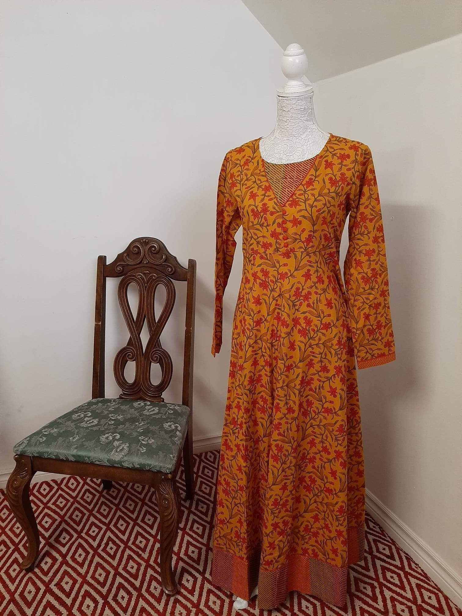 Mustard Floral Kurti @ DressingStylesCA.com