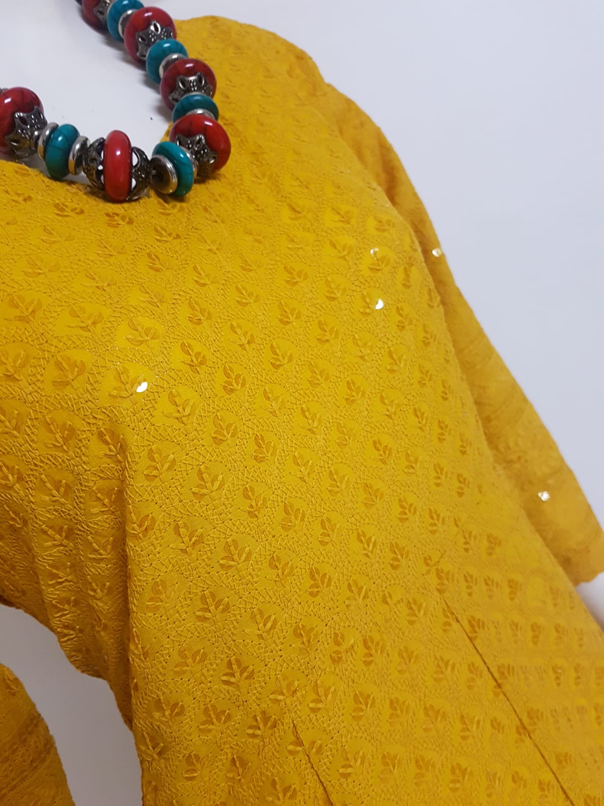 Mustard Yellow Kurti Chikankari & Cream Palazzo @ DressingStylesCA.com