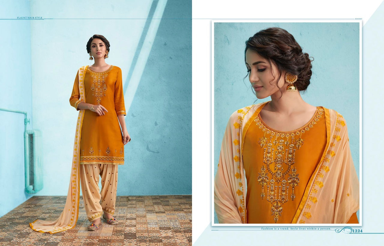 Mustard-light cream Patiala Suit @ DressingStylesCA.com