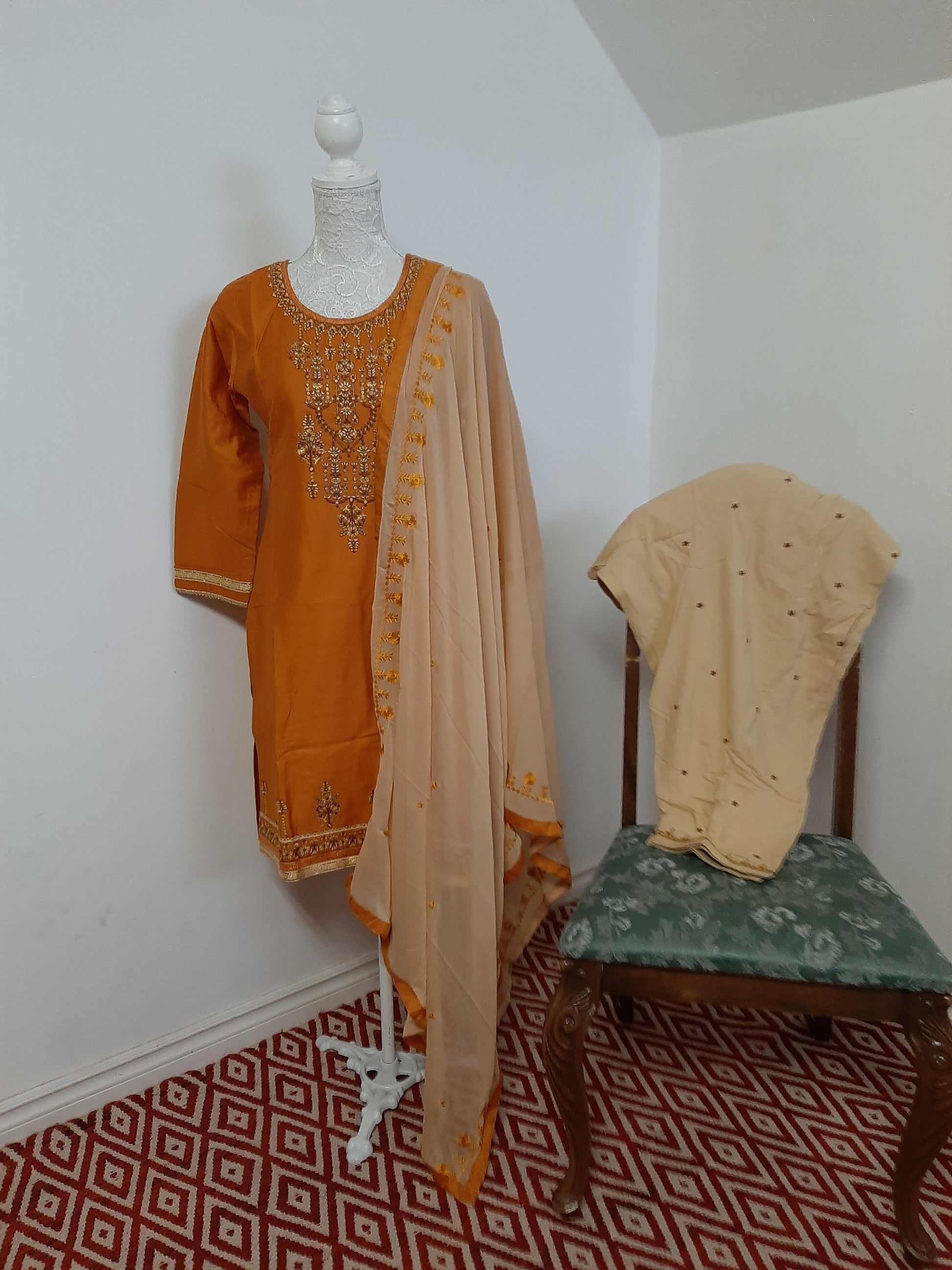 Mustard-light cream Patiala Suit @ DressingStylesCA.com