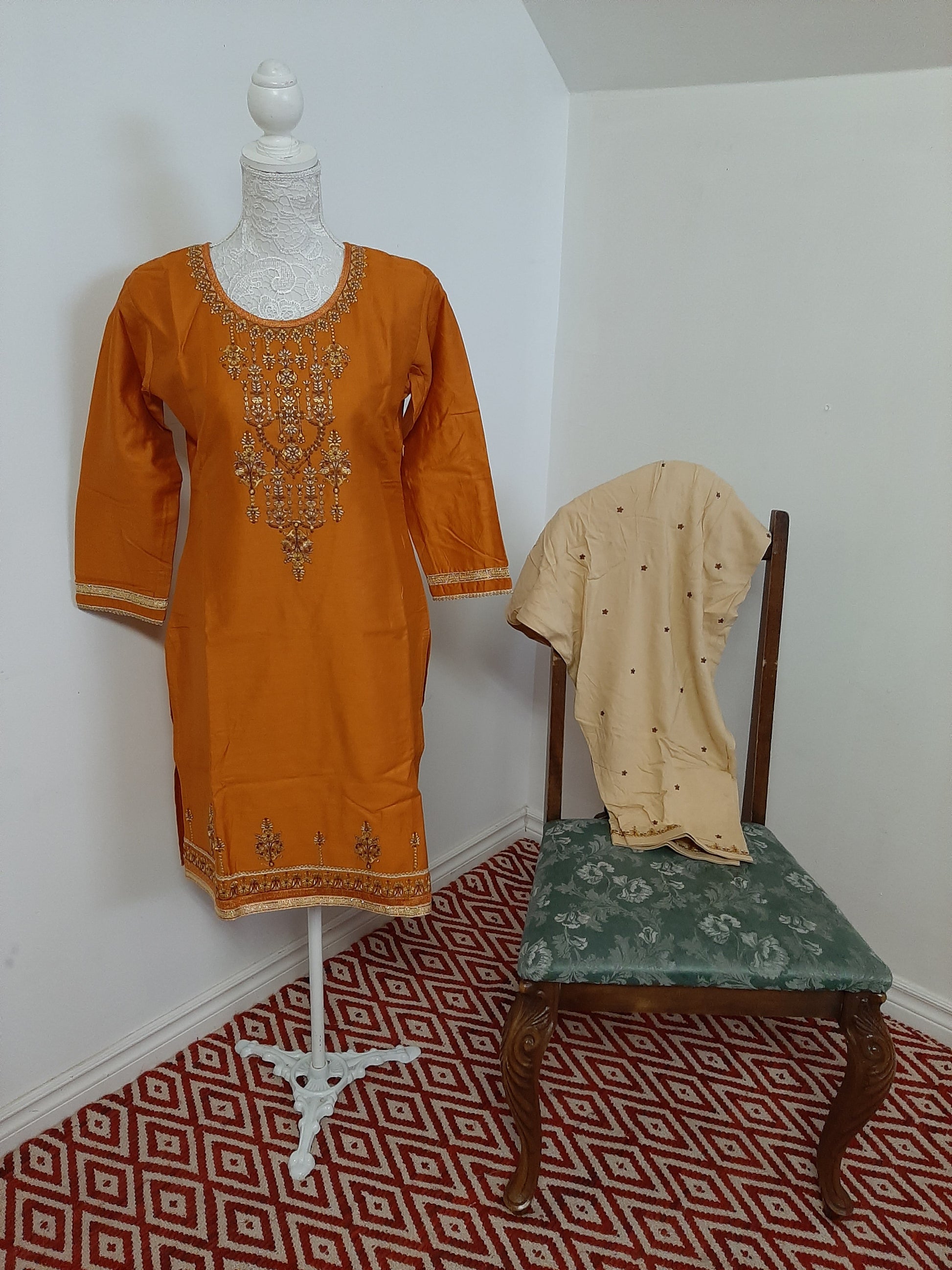Mustard-light cream Patiala Suit @ DressingStylesCA.com