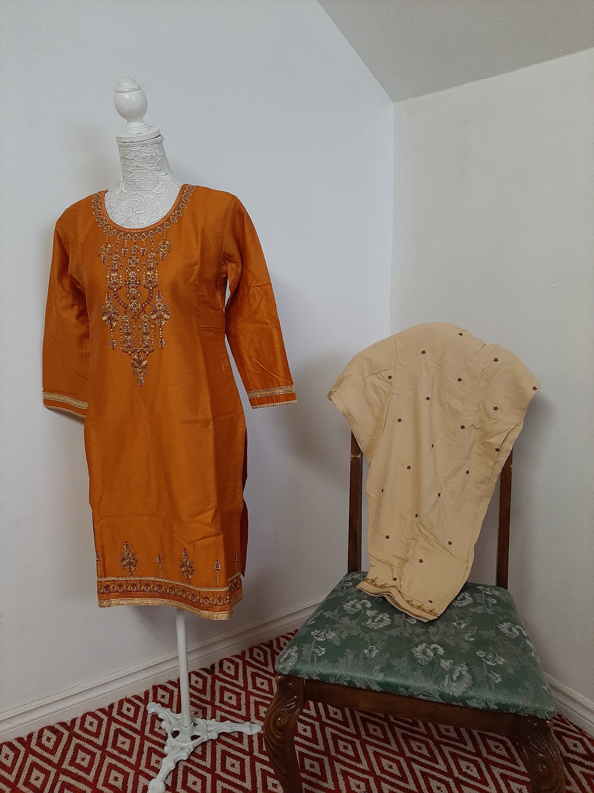 Mustard-light cream Patiala Suit @ DressingStylesCA.com