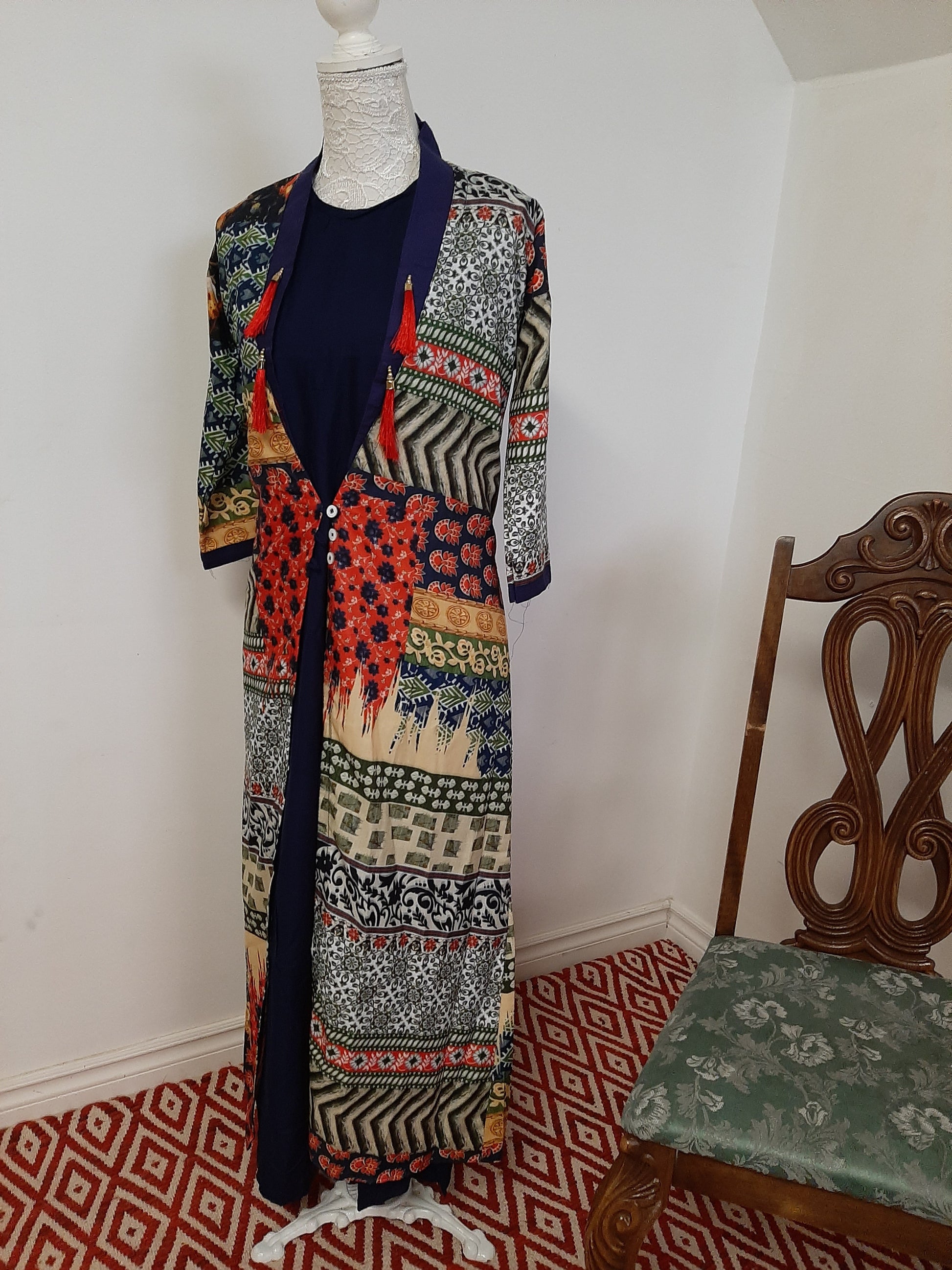 Navy Blue Kurti & Printed Shrug @ DressingStylesCA.com