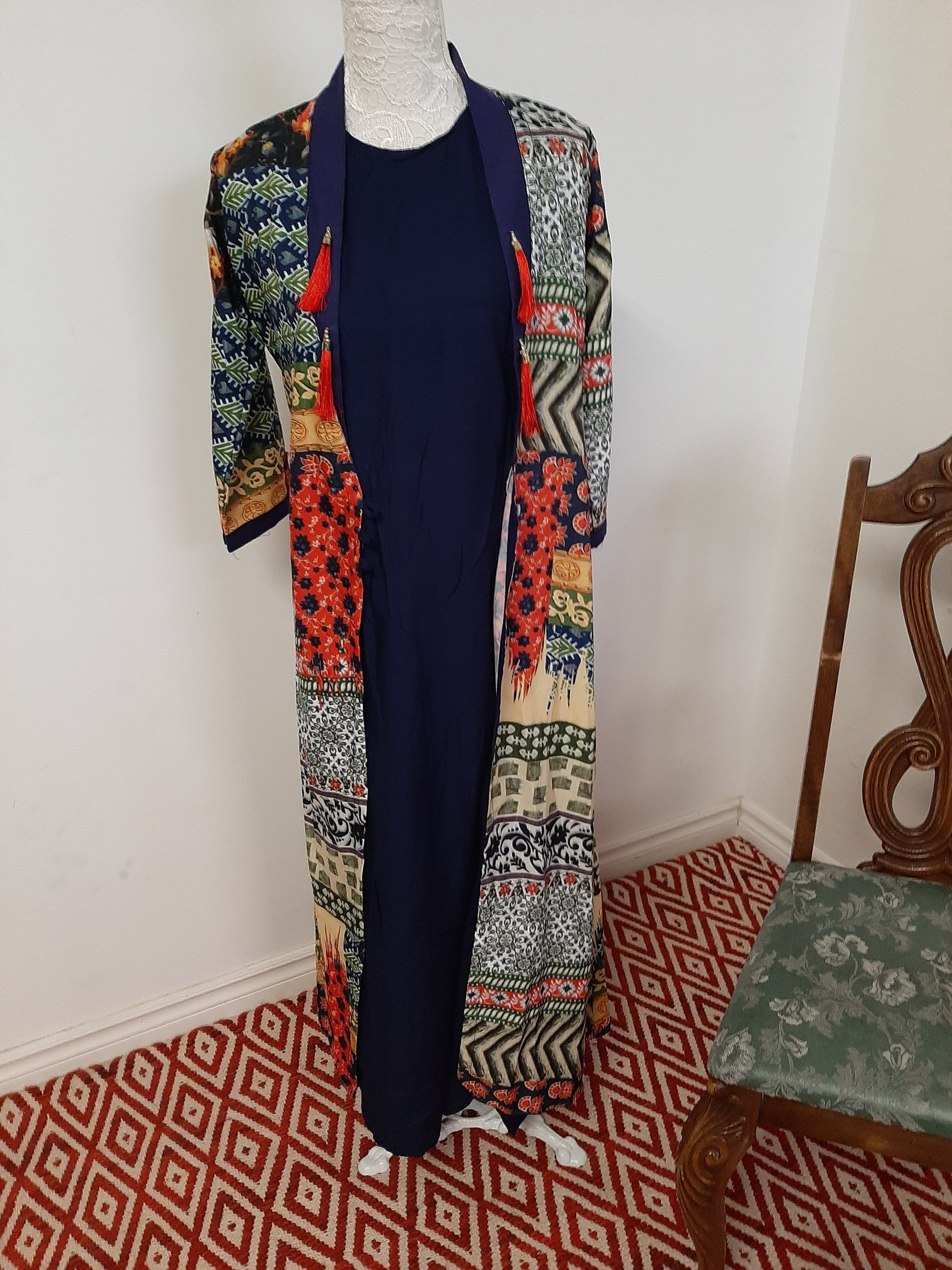 Navy Blue Kurti & Printed Shrug @ DressingStylesCA.com