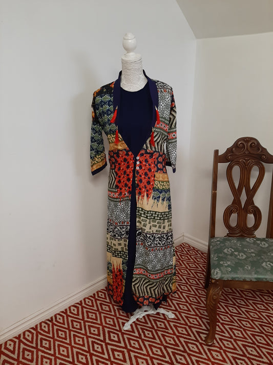 Navy Blue Kurti & Printed Shrug @ DressingStylesCA.com