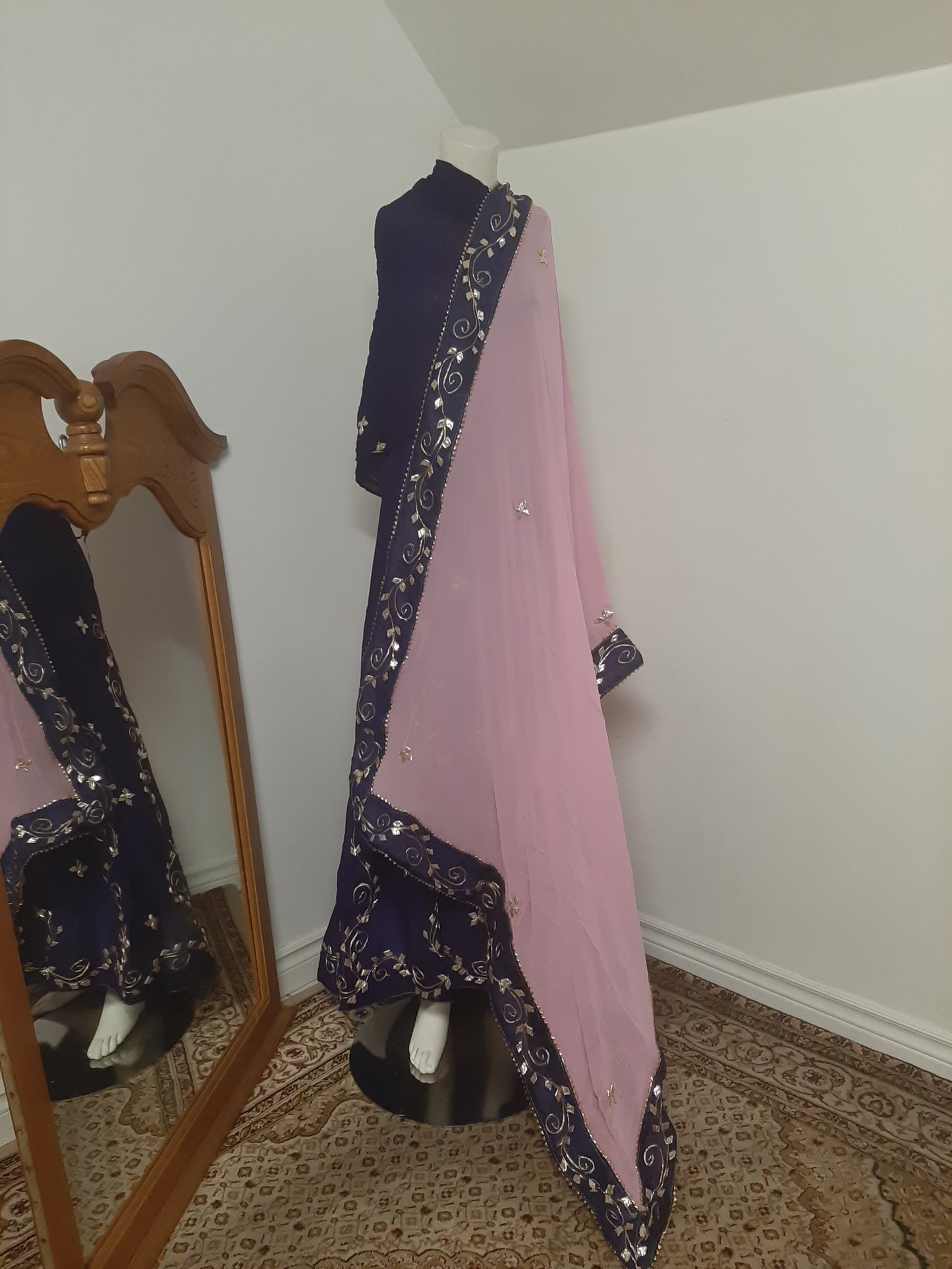 Navy Blue Lehenga with Pink Dupatta @ DressingStylesCA.com