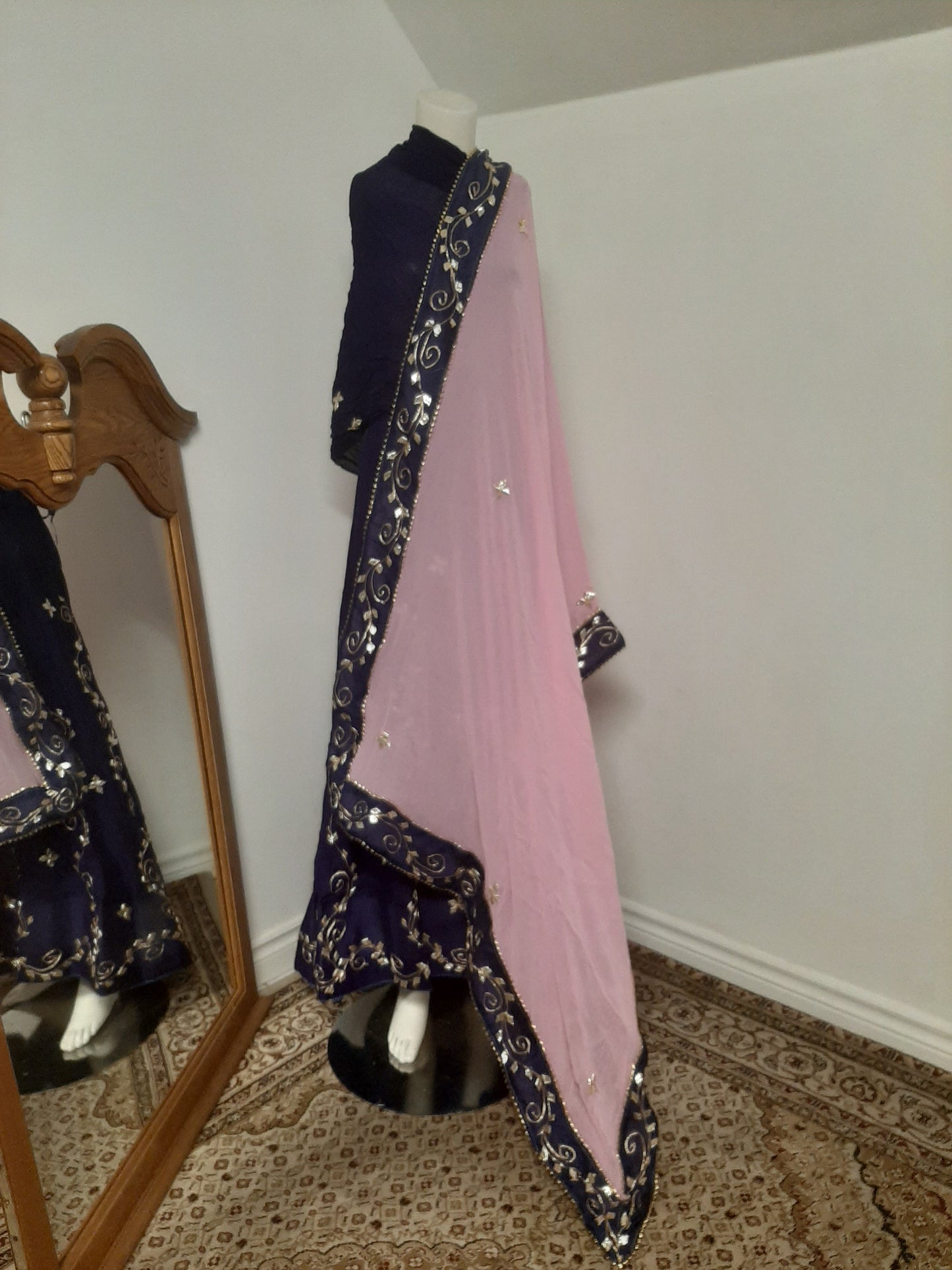 Navy Blue Lehenga with Pink Dupatta @ DressingStylesCA.com