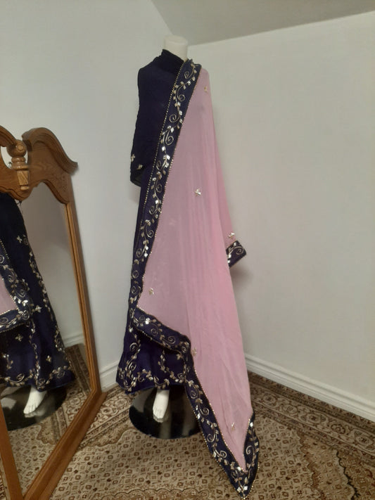 Navy Blue Lehenga with Pink Dupatta @ DressingStylesCA.com