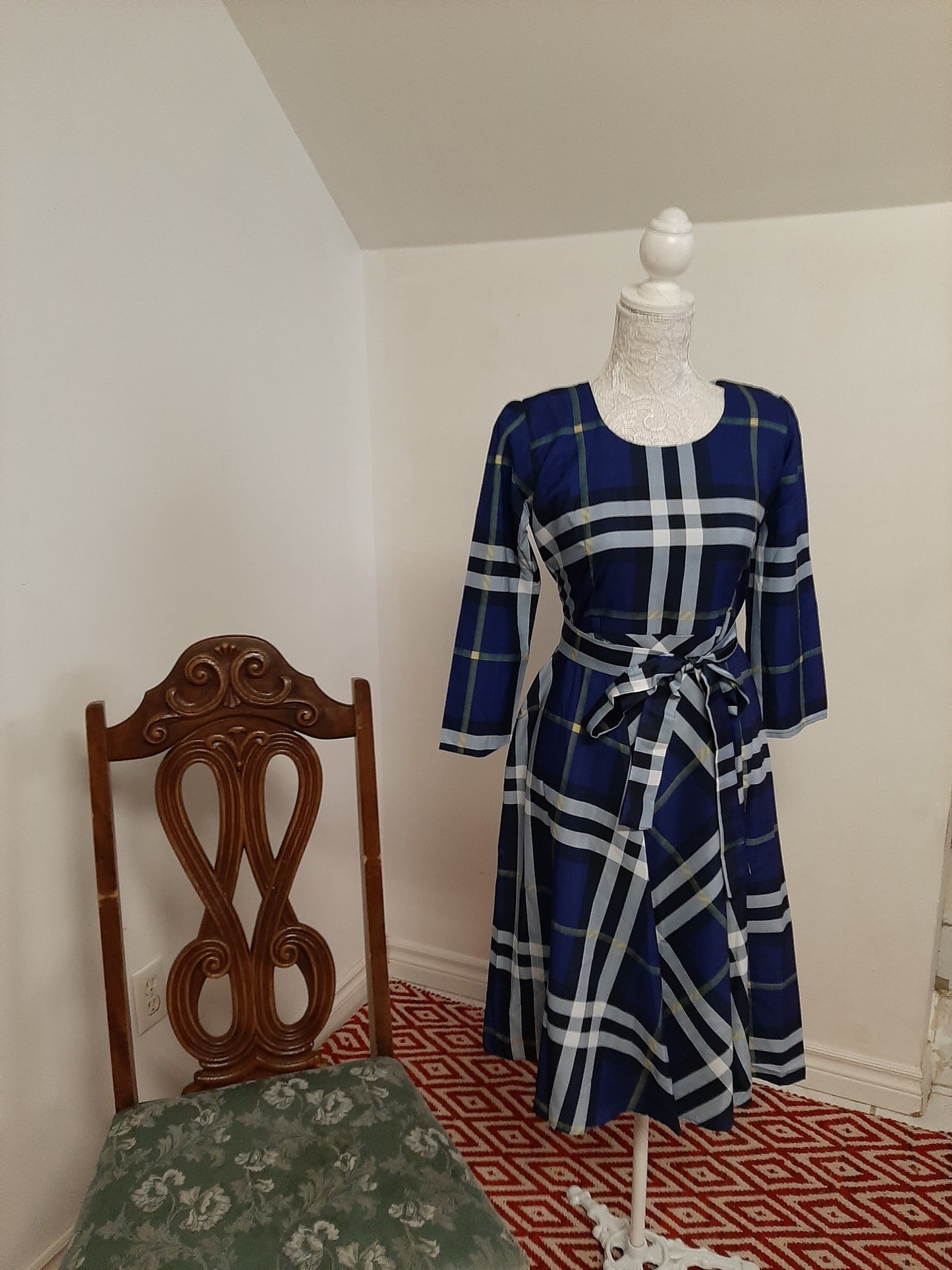 Navy Blue checkered Skirt @ DressingStylesCA.com