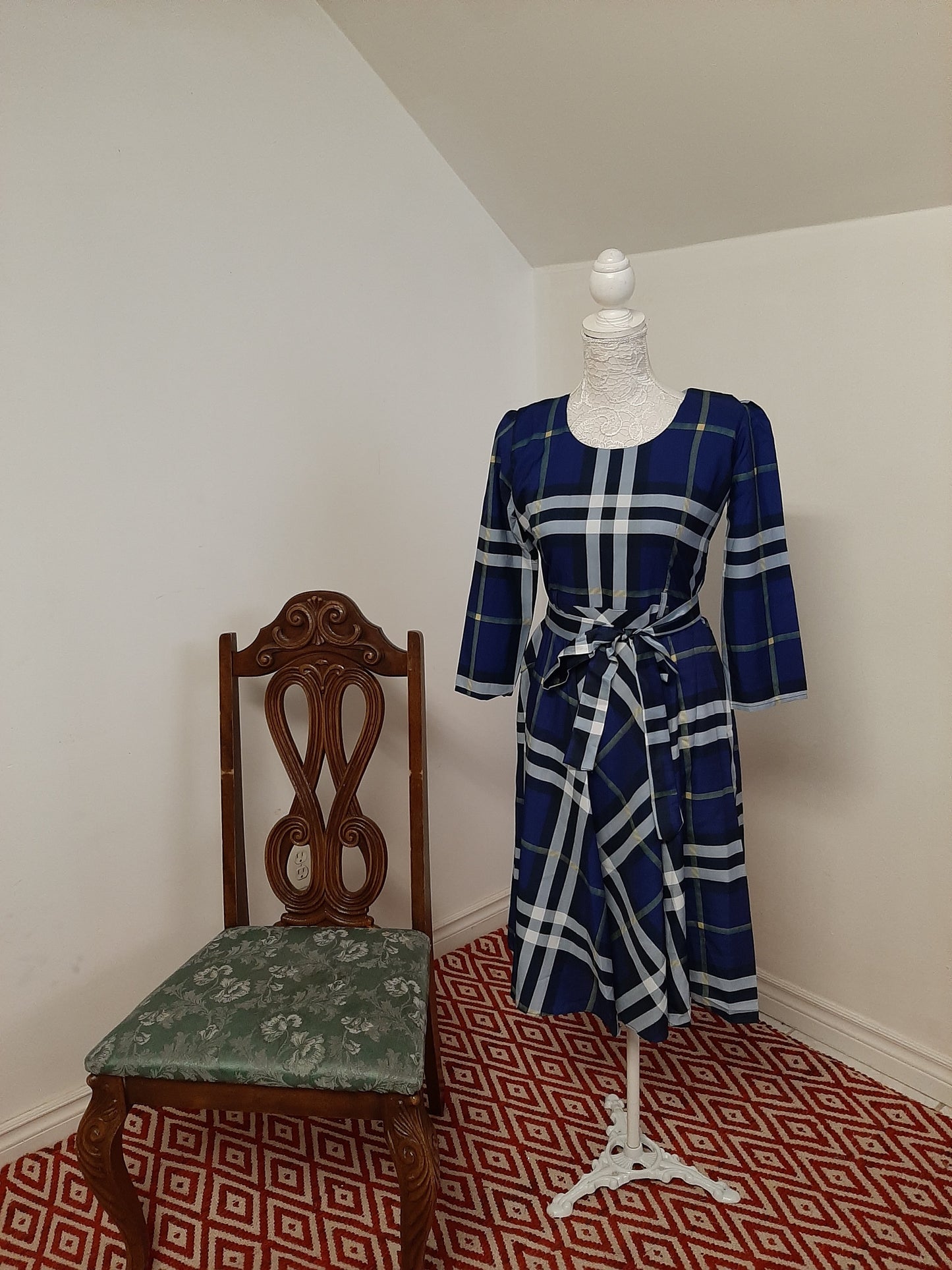 Navy Blue checkered Skirt @ DressingStylesCA.com