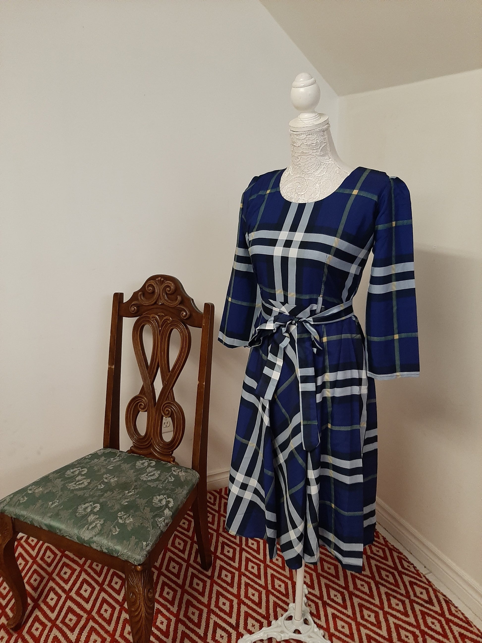 Navy Blue checkered Skirt @ DressingStylesCA.com