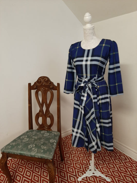 Navy Blue checkered Skirt @ DressingStylesCA.com