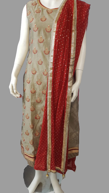 Olive Green Kurti with Red Dupatta @ DressingStylesCA.com