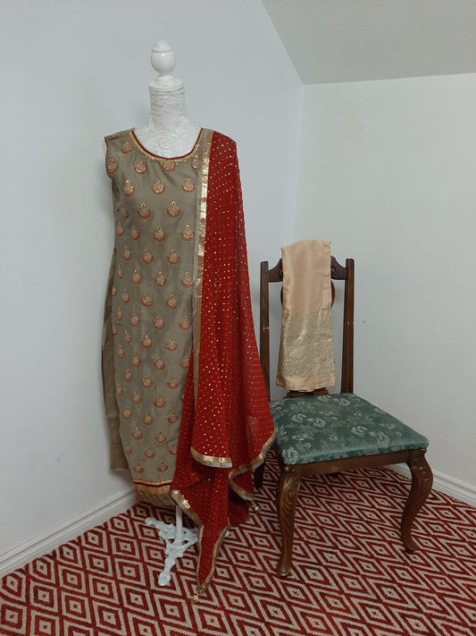 Olive Green Kurti with Red Dupatta @ DressingStylesCA.com