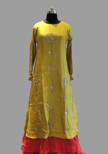 Olive Yellow with Red skirt Dola Gown @ DressingStylesCA.com