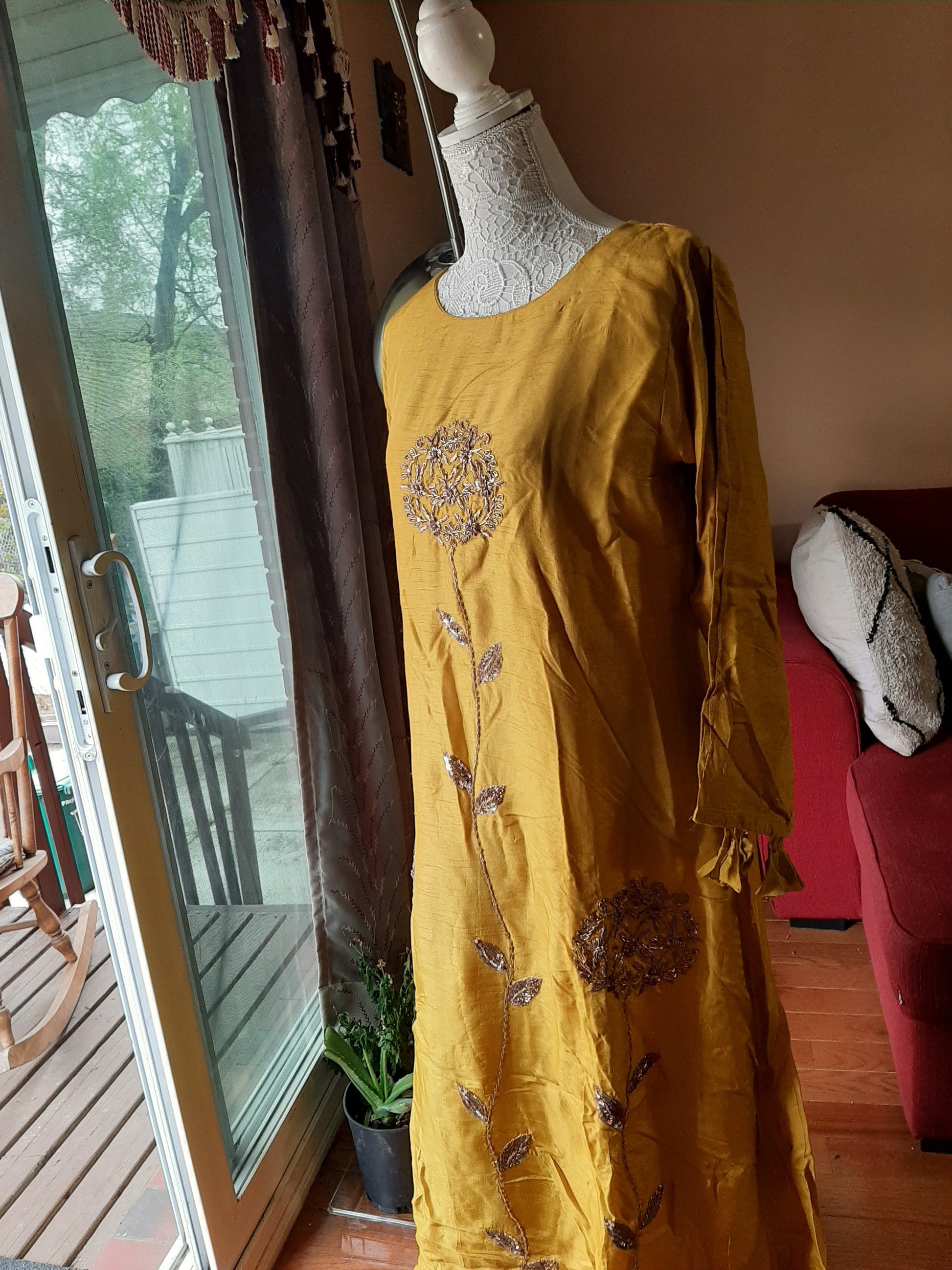 Olive Yellow with Red skirt Dola Gown @ DressingStylesCA.com