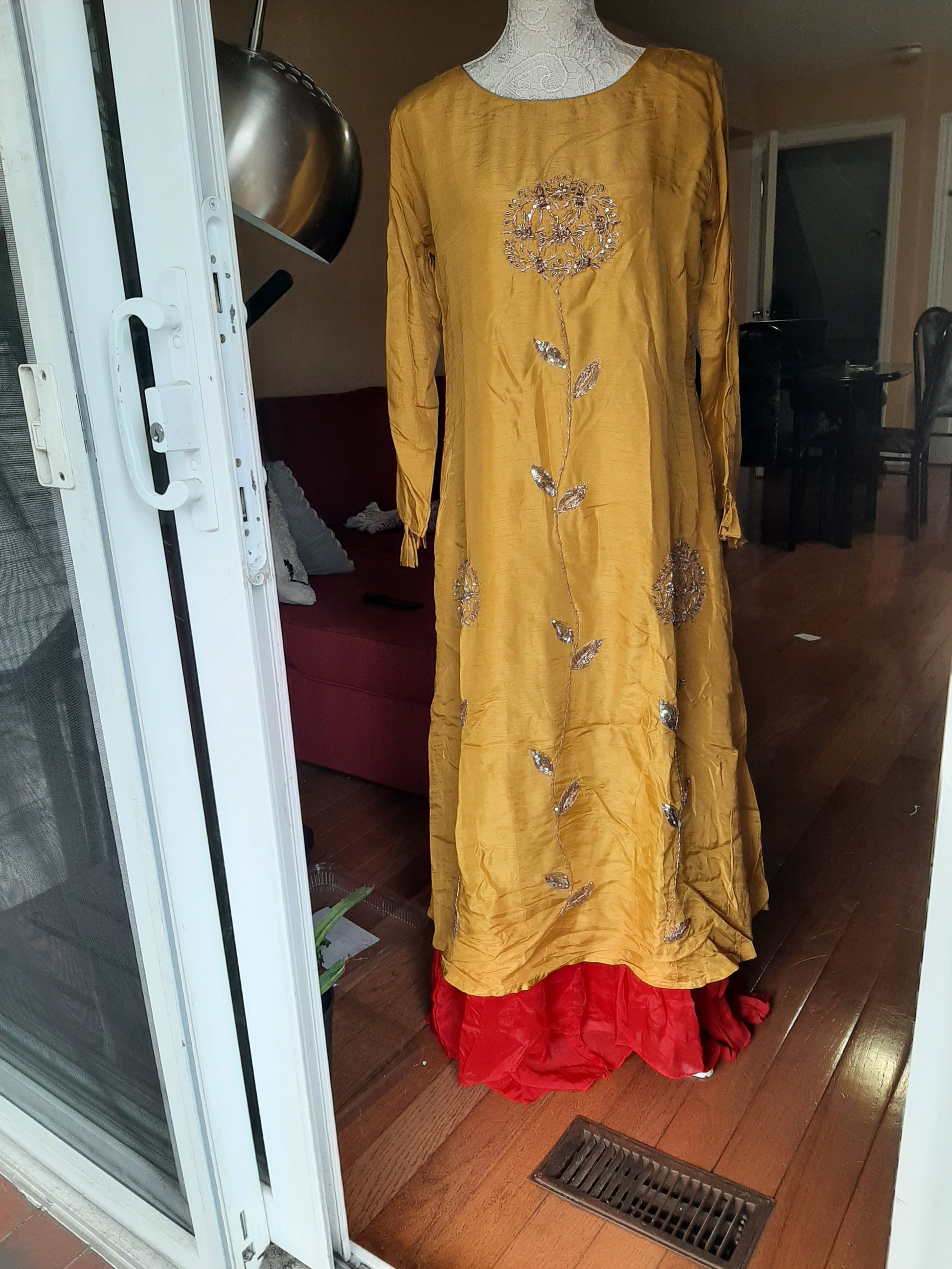 Olive Yellow with Red skirt Dola Gown @ DressingStylesCA.com