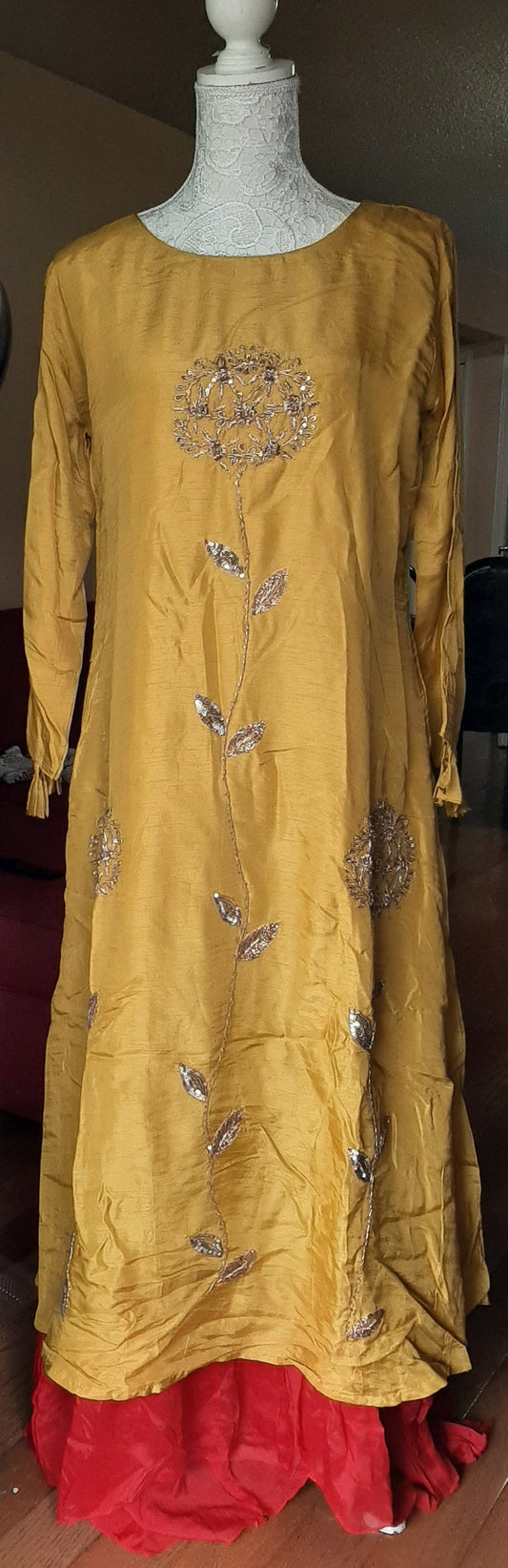 Olive Yellow with Red skirt Dola Gown @ DressingStylesCA.com